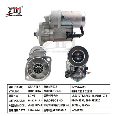Motor de arranque de motor de 12V 2KW 9T LUCAS LRS01078 LRS01163 LRS1078 para KOMATSU 894449591 8944532120