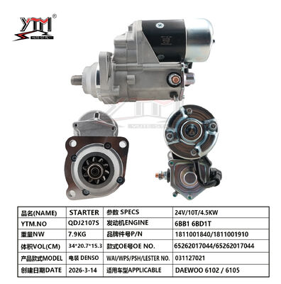 24V 10T 4.5KW Motor de arranque DAEWO0 6102 6105 Accesorios para motores diesel 1811001840/1811001910 65262017044 65262017044 para DENSO