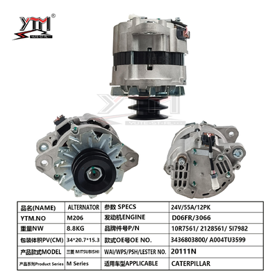 24V 55A Alternador A004TU3599 3436803800 10R7561 para el motor de la oruga 3066 de Mitsubishi D06FR