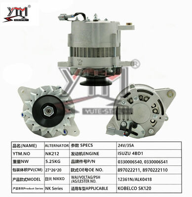 Alternador NK212 24V 35A NIKKO para motor ISUZU 4BD1 Excavadora Kobelco SK120 OE 8970222111 0330006540