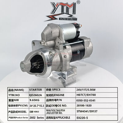Motor de arranque 24V 11T 5.5KW QD2602A para motor Hino H07CT EH700 Excavadora Hitachi EX220-5 OE 28100-1820 0350-552-0341 STW4341 S9137