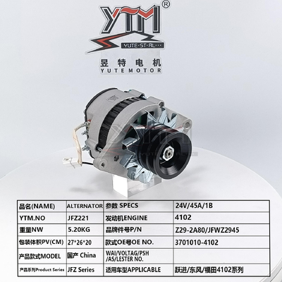 Alternador de 24V 45A JFZ221 para el motor 4102 OE 3701010-4102 Z29-2A80 JFWZ2945 para el camión Yuejin Dongfeng Foton