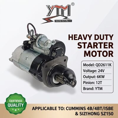 Motor de arranque 24V 12T 6KW QD2611K para motor Cummins 4B 4BT 4BTA ISBE OE 3968130 4929600 para excavadora Shantui SZ150