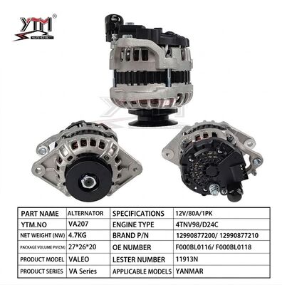 12V 80A 1PK Alternator VA207 For Yanmar 4TNV98 D24C Engine OE F000BL0116 F000BL0118