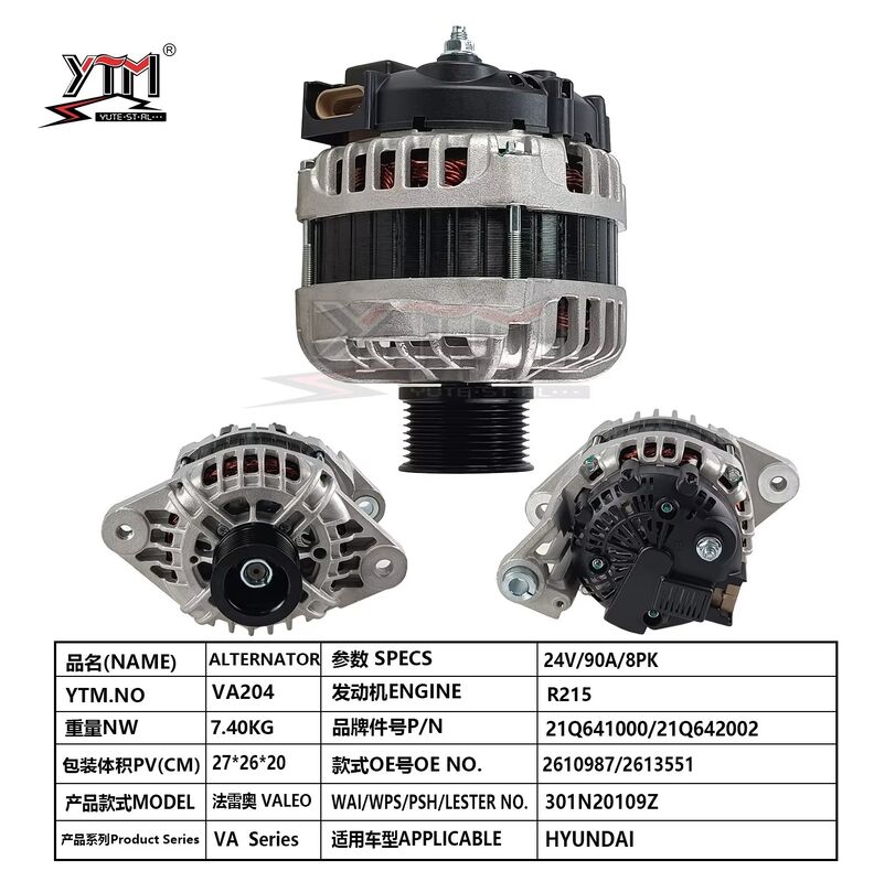 New  VA204 24V 90A 8PK 2610987 2613551 Alternator Assembly WAI 301N20109Z  for R215 Heavy Duty