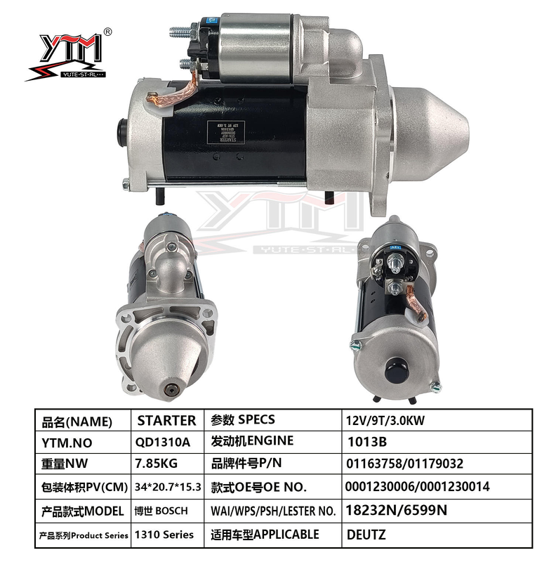 12V 3.0KW 9T Motor de arranque 0001230006 0001230014 Lester 18232N 6599N para el motor Deutz 1013B