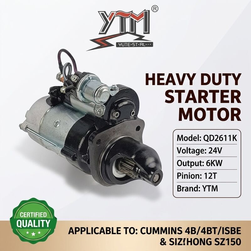 Motor de arranque 24V 12T 6KW QD2611K para motor Cummins 4B 4BT 4BTA ISBE OE 3968130 4929600 para excavadora Shantui SZ150